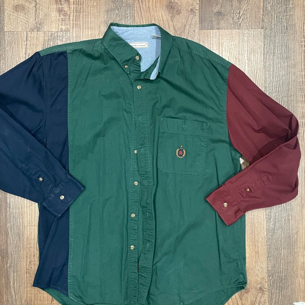 VTG Bugle Boy Colorblock Button-Down Shirt - Green/Navy/Burgundy